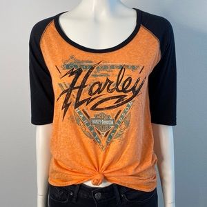 NWT Harley Davidson Black Orange Baseball T-Shirt